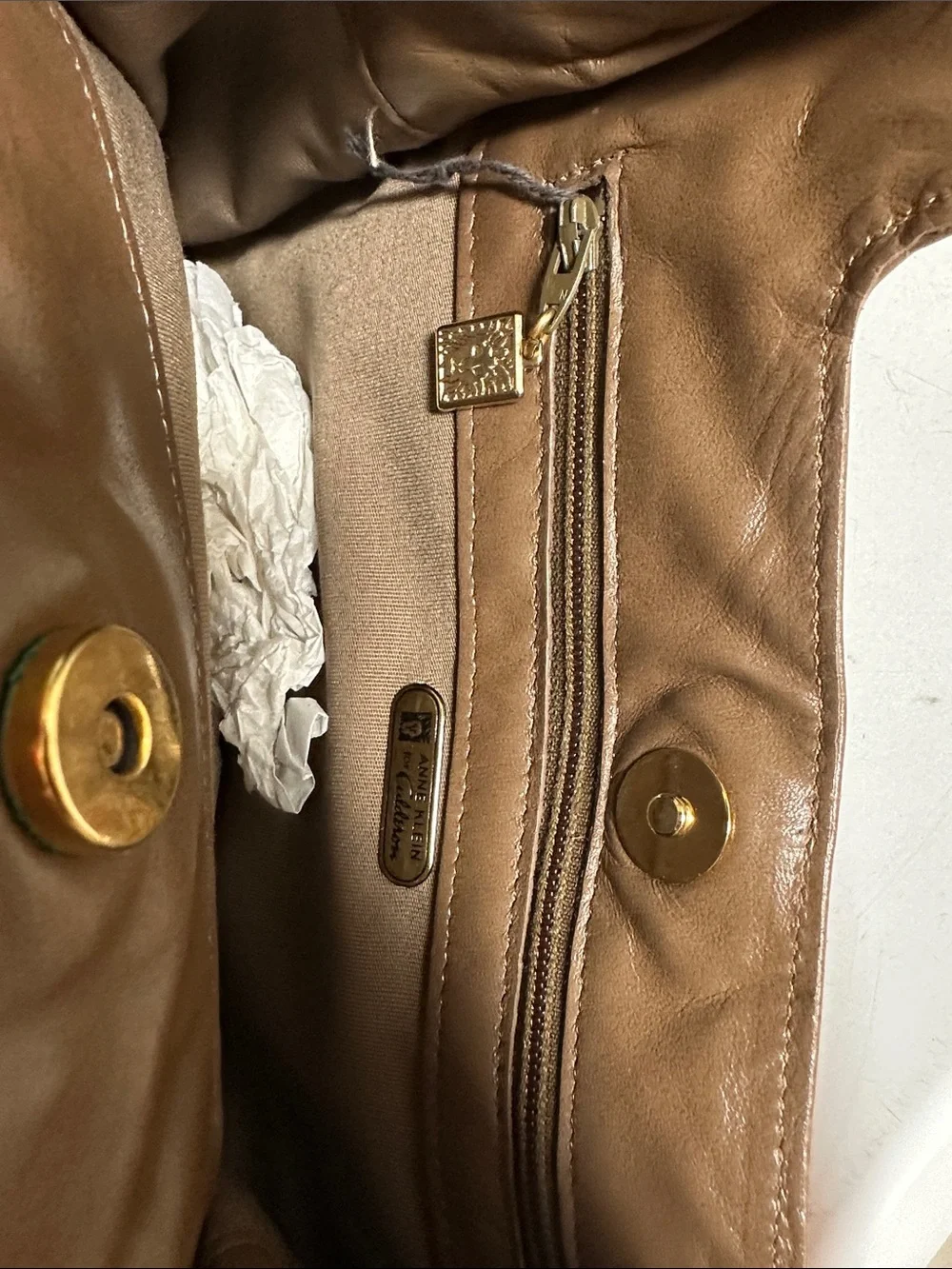 Anne Klein Brown Leather Top-Handle Shoulder Bag with Dark Tortoiseshell Accents - Picture 5 of 13